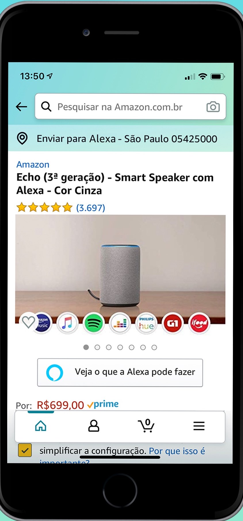 Página de um produto no aplicativo da Amazon