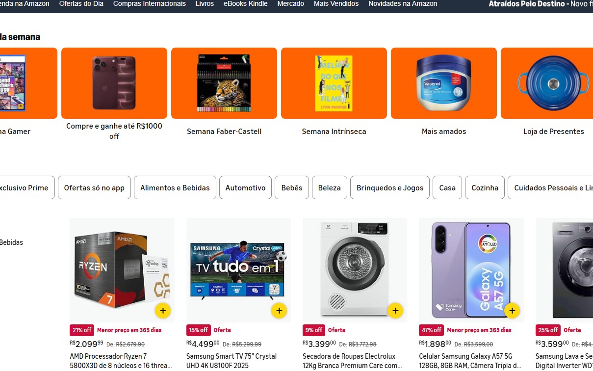 Home da Amazon Brasil com ofertas da semana