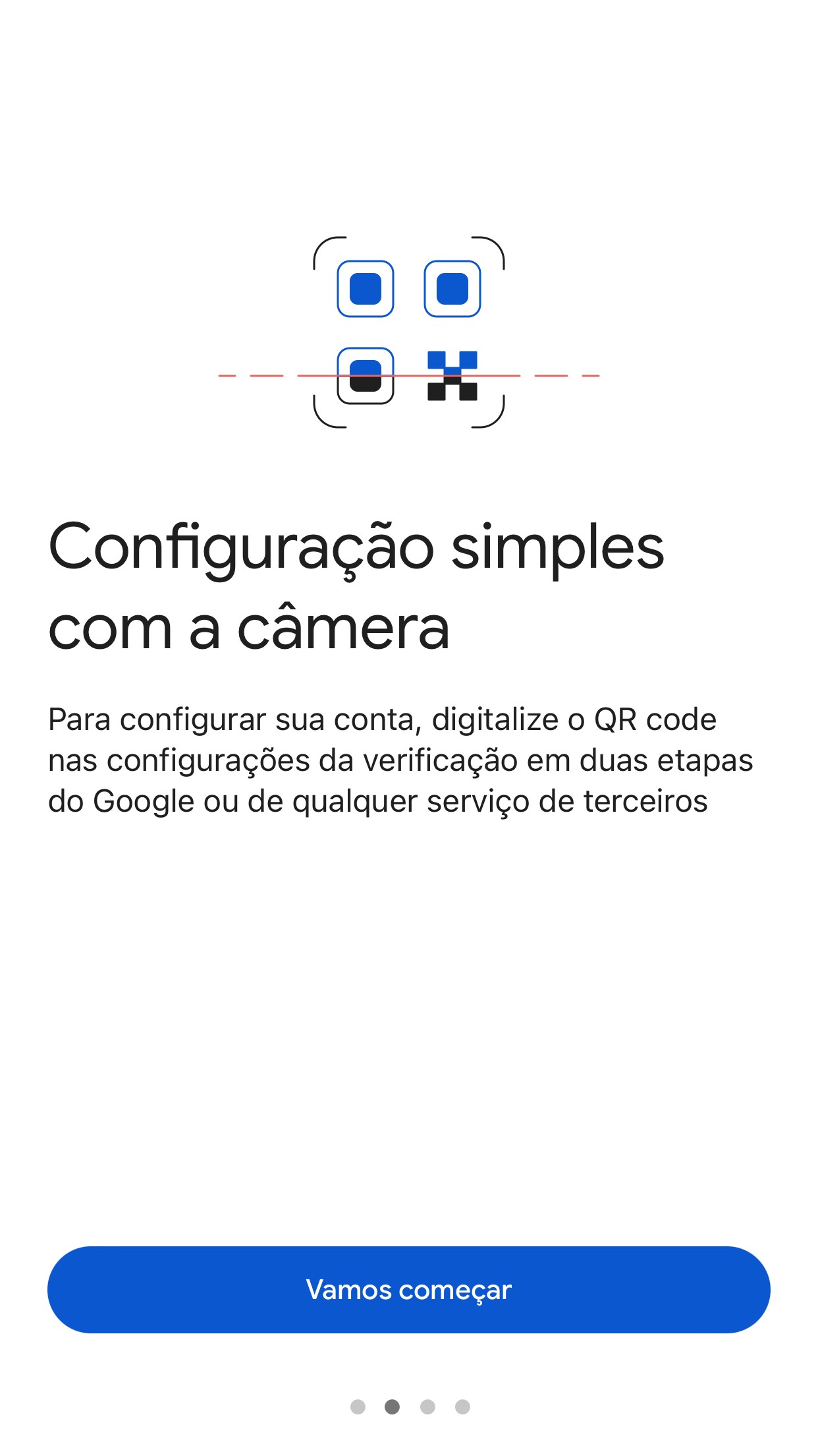 Tela oficial do Authenticator explicando a leitura do QR code da verificação em duas etapas