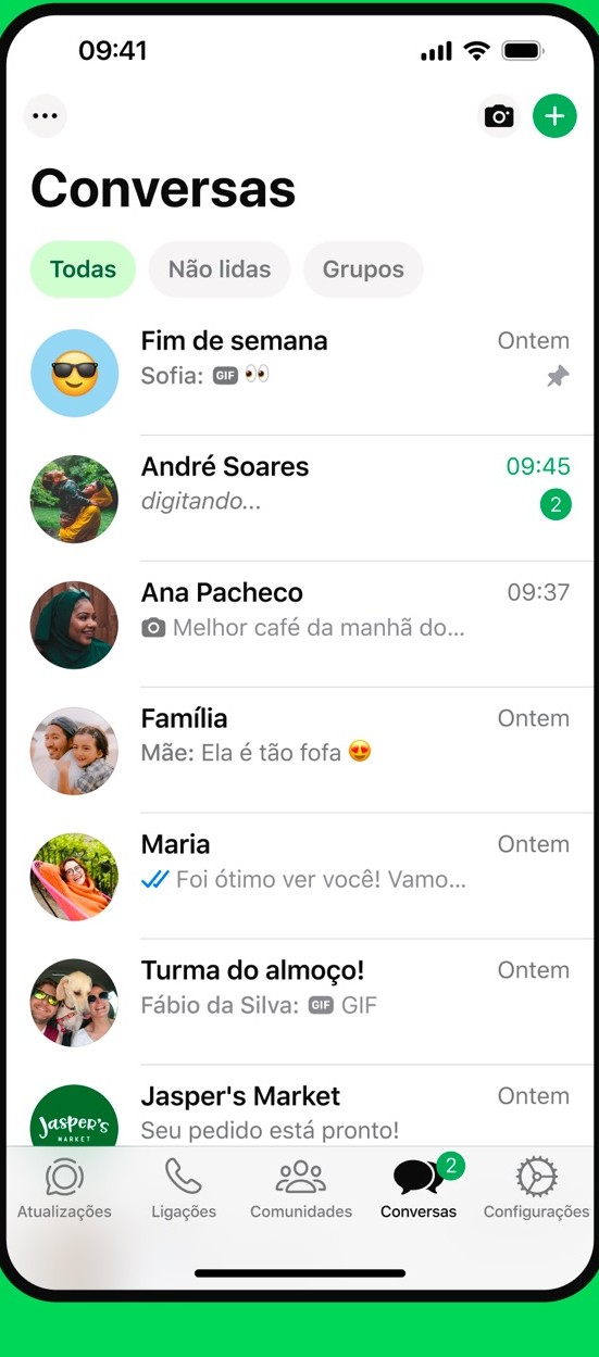 Aba Conversas do WhatsApp oficial
