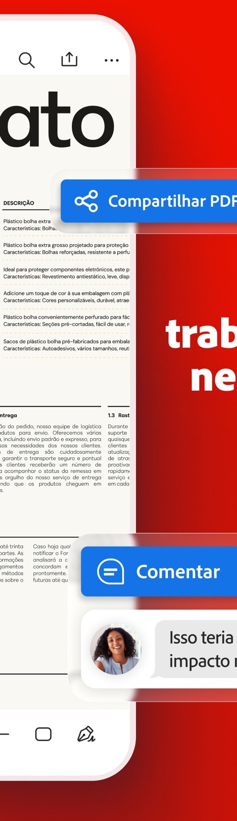 Tela oficial do Acrobat Reader com o botão Compartilhar PDF