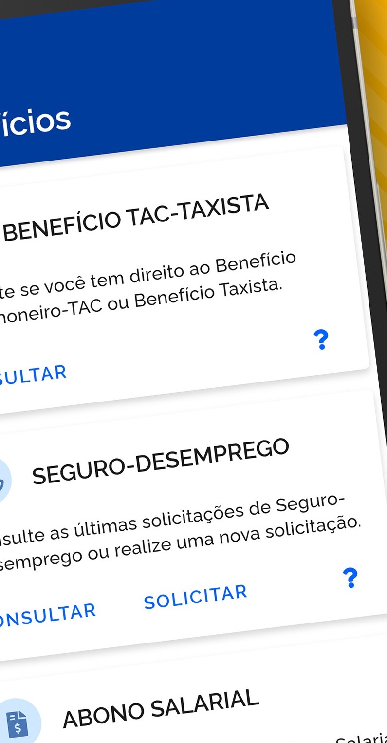 Tela Benefícios da Carteira de Trabalho Digital, com o cartão Abono Salarial