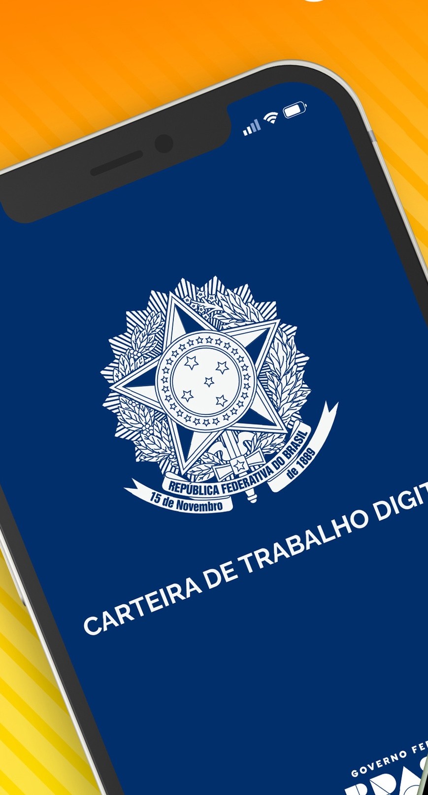 Tela oficial de abertura da Carteira de Trabalho Digital, com o brasão da República