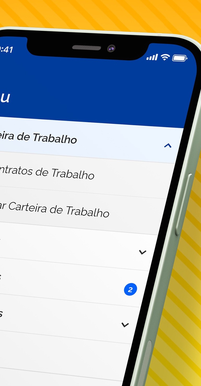 Menu oficial da Carteira de Trabalho Digital, com Contratos de Trabalho e Benefícios