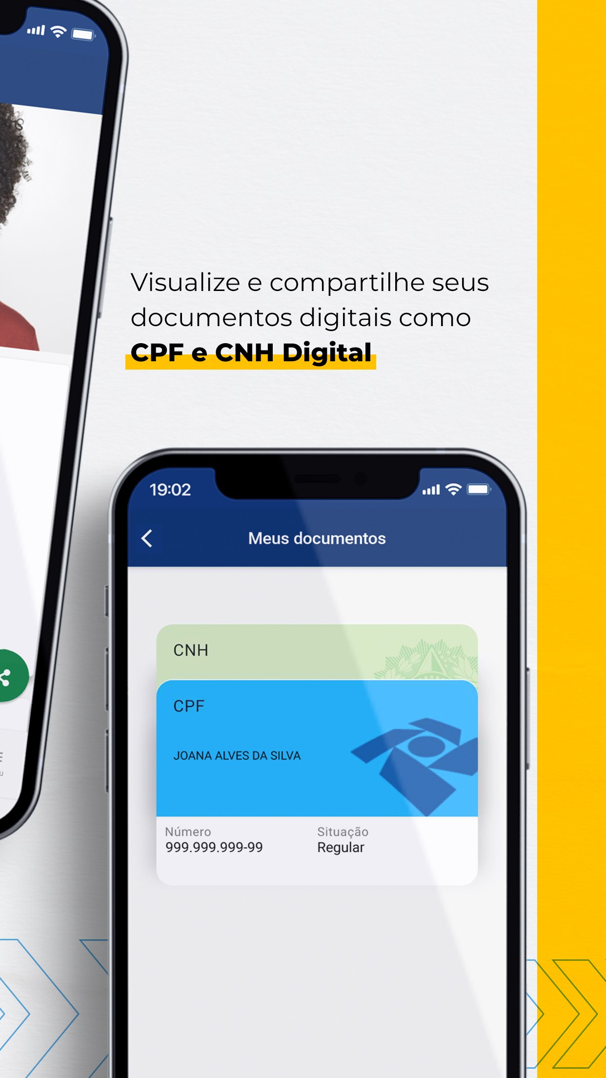 App gov.br em Meus documentos, com o cartão digital do CPF