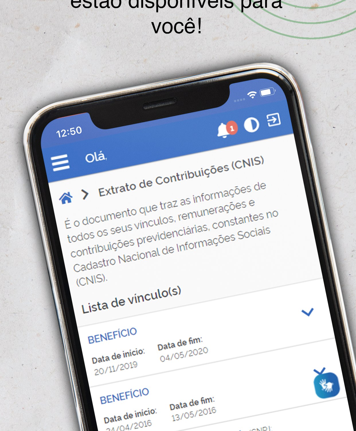 Tela Extrato de Contribuições (CNIS) no app Meu INSS