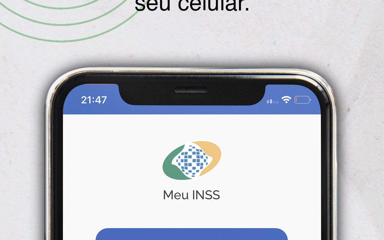 Tela oficial do app Meu INSS com o botão Entrar com gov.br