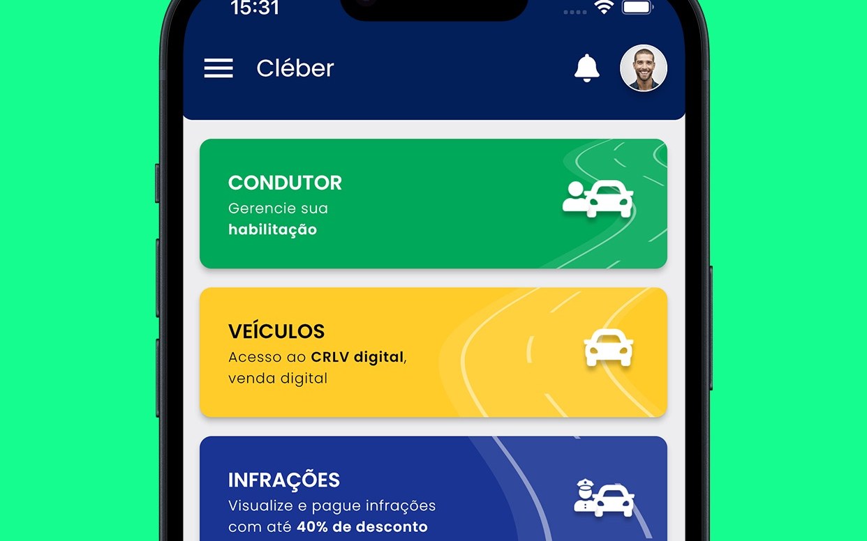 App CNH do Brasil com o card Veículos, acesso ao CRLV digital