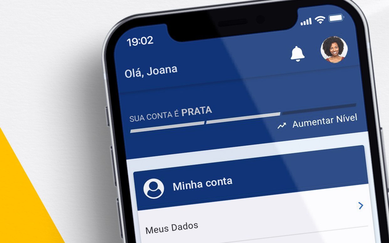 App gov.br mostrando Sua conta é PRATA e o botão Aumentar Nível