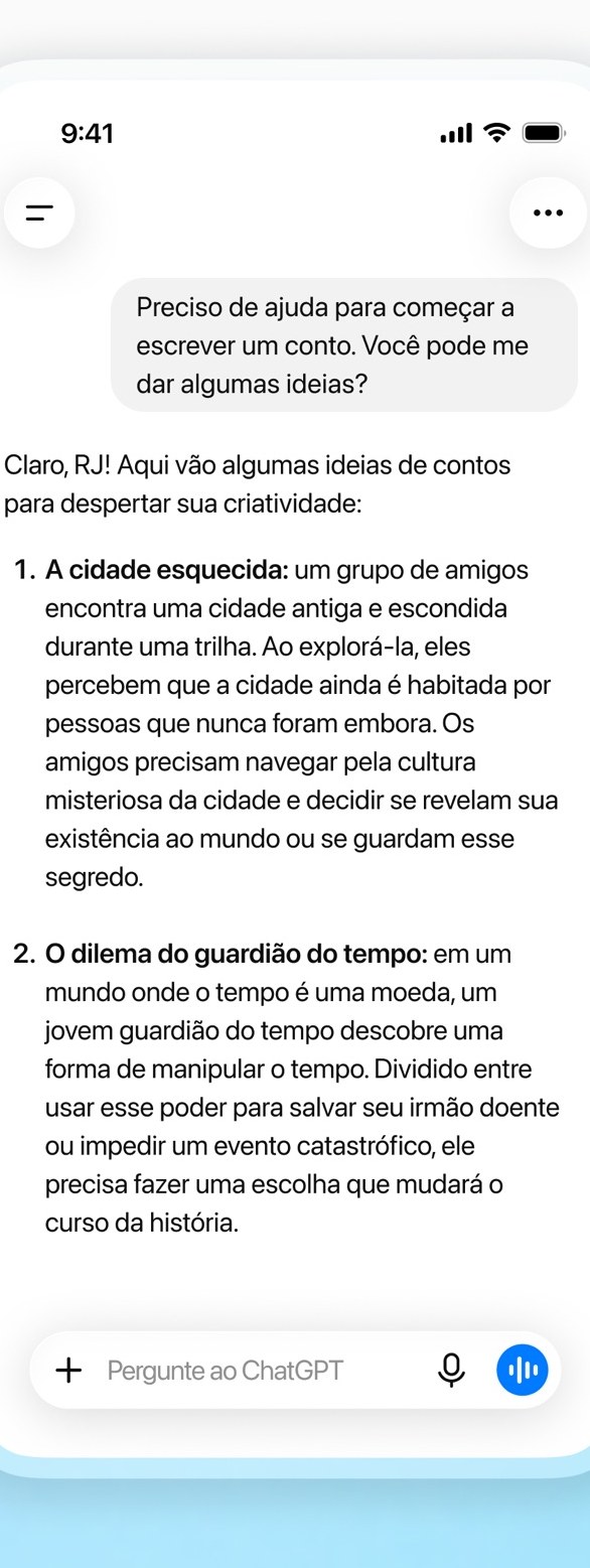 ChatGPT escrevendo texto a partir de um pedido em português