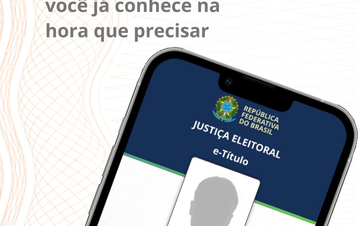 e-Título aberto no celular, com os dados do eleitor e o selo da Justiça Eleitoral