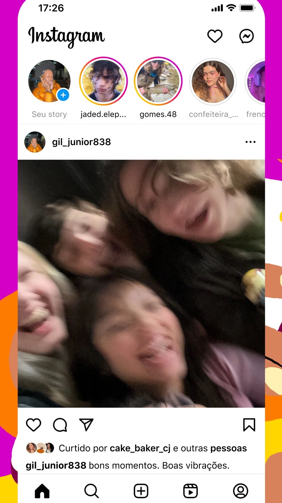 Feed oficial do Instagram, de onde se abre o Direct pelo ícone de mensagens
