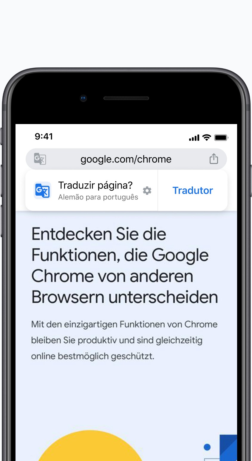 Google Chrome no iPhone com o ícone de compartilhar (quadrado e seta) na barra de endereço