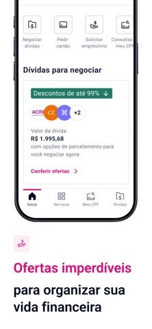 Tela oficial do Serasa com Negociar dívidas e Dívidas para negociar