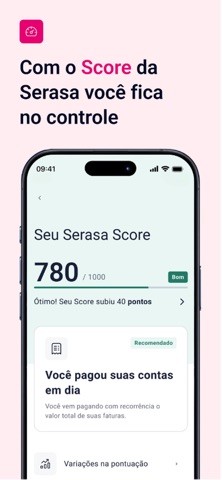 Tela oficial Seu Serasa Score, com a nota de 0 a 1000