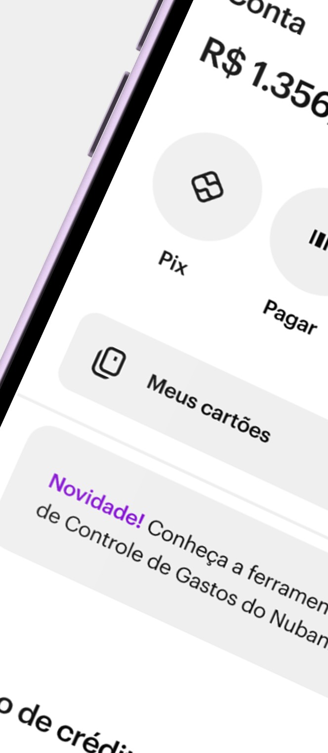 Tela oficial do Nubank com Meus cartões e o bloco Cartão de crédito, de onde se abre a fatura