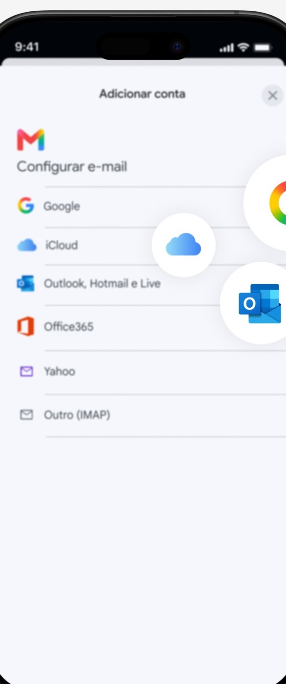 Tela oficial Adicionar conta do app Gmail, com a opção Google em Configurar e-mail