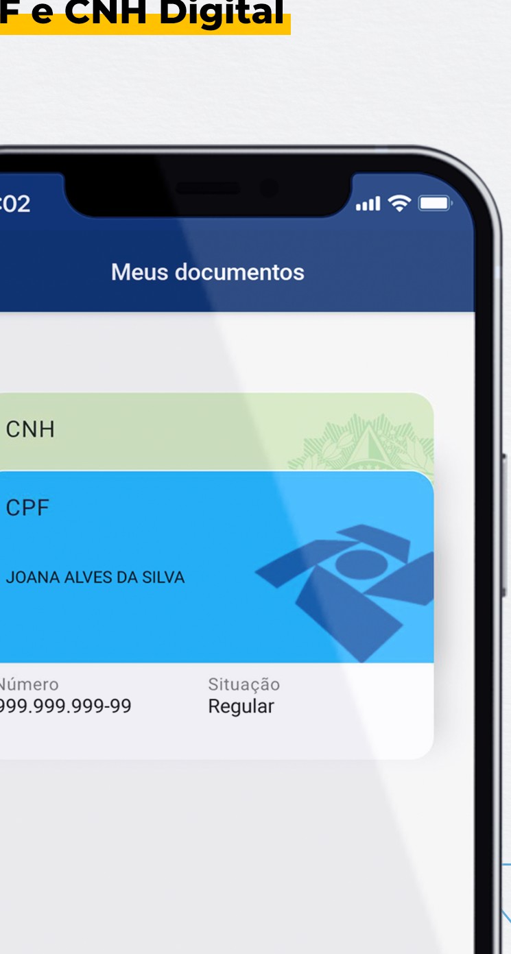 Tela Meus documentos do gov.br, com os cards da CNH e do CPF Regular