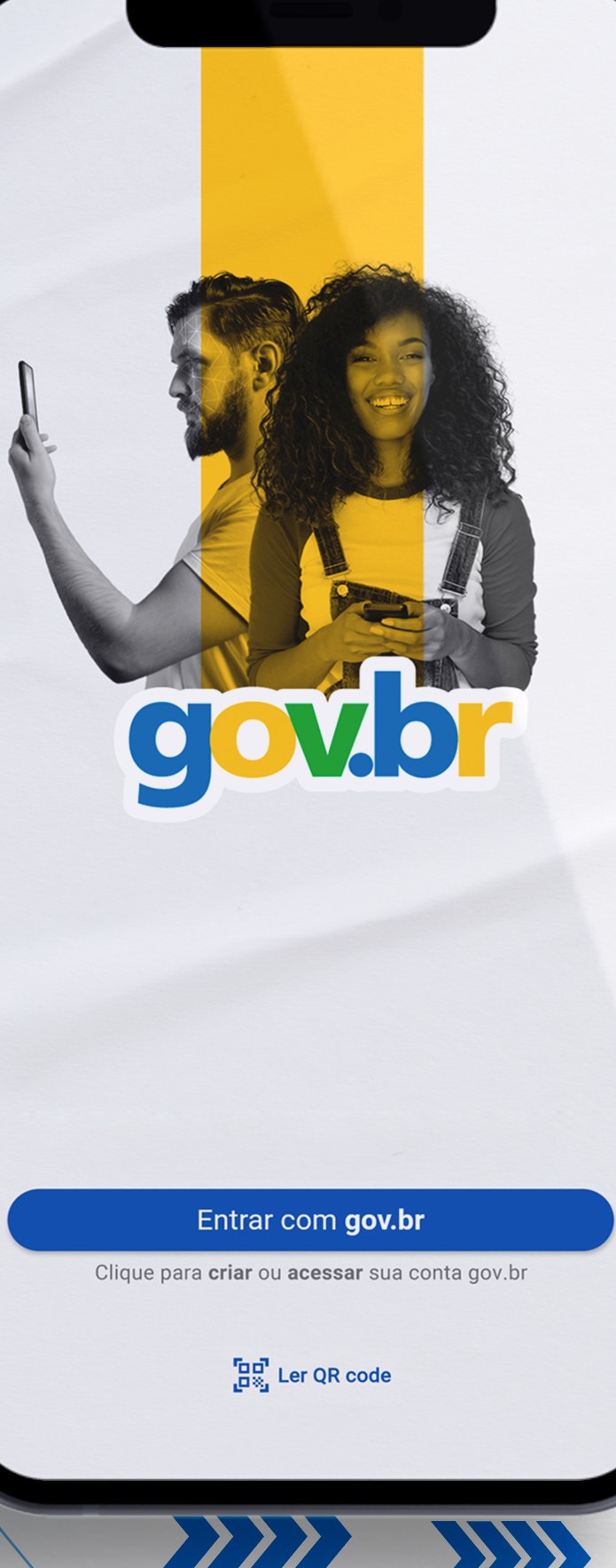 Tela inicial oficial do app gov.br, com o botão Entrar com gov.br